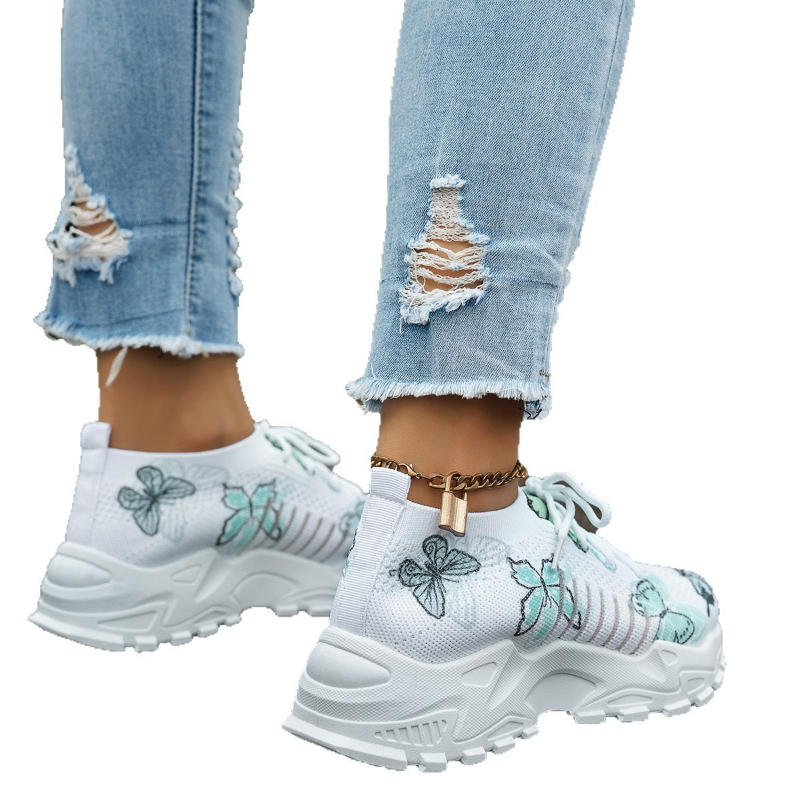 Dames sneakers met vlinderprin - Knit Fabric Lace Up Sneakers recensie en prijs